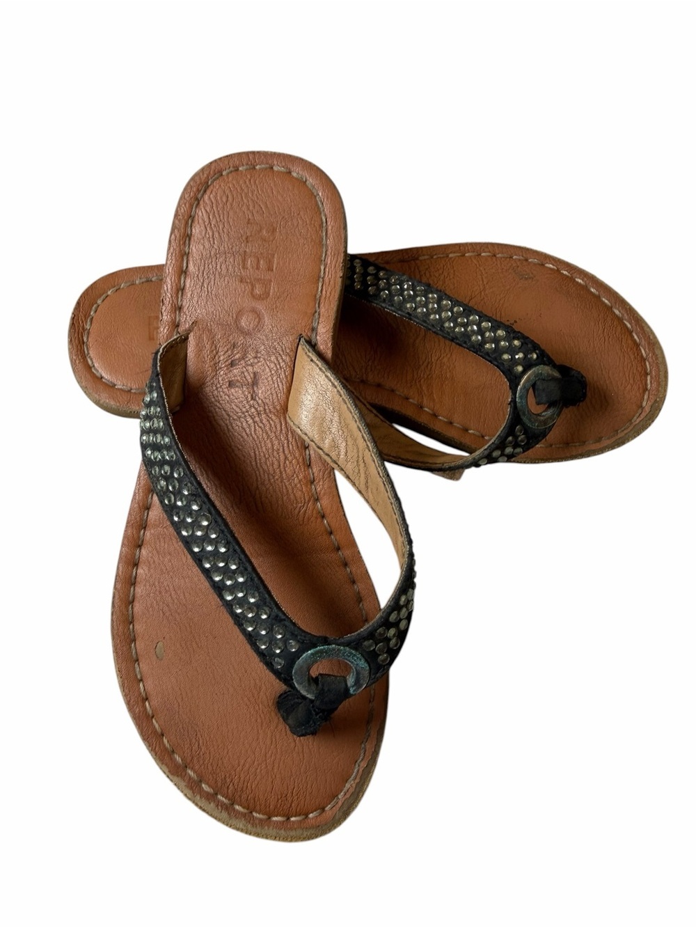 Report Black Studded Sandals with Brown Footbed